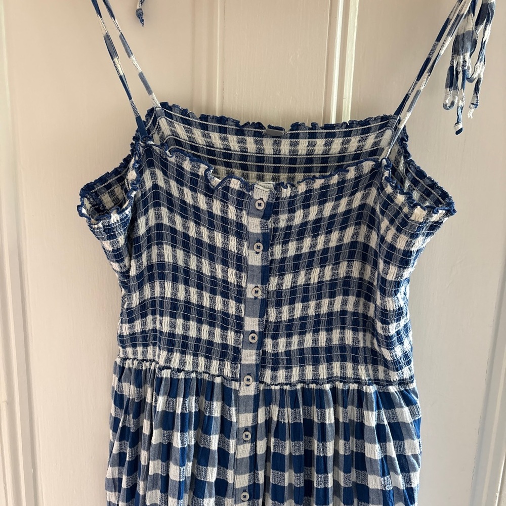 American Eagle Blue and White Gingham Midi Spaghetti Strap Dress - Lg - Picture 2 of 5